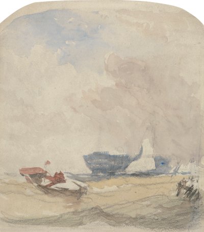 Sea Study with Hulk, Sailing Boat and Rowing Boat by David Cox