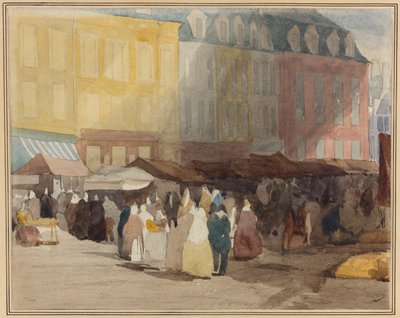 A French Market Scene, possibly Boulogne by David Cox the elder