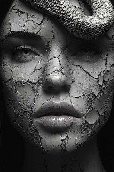 Cracked Face with Snake by David Drake