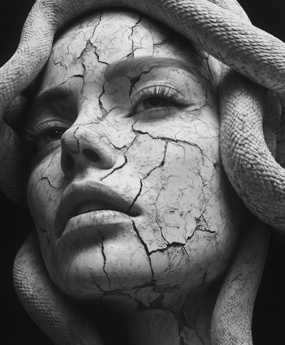 Cracked Medusa Sculpture by David Drake