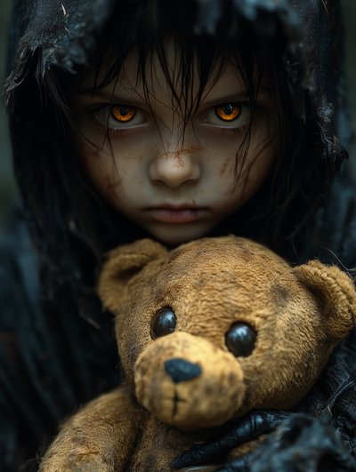 Eerie Child And Bear by David Drake