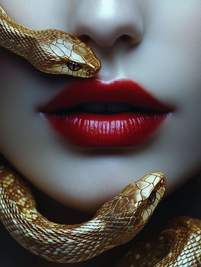 Red Lips Golden Snake by David Drake