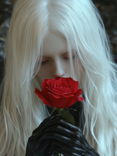 White Hair Red Rose by David Drake