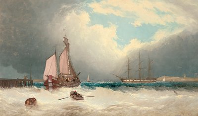 A Barge Running Out of Harbour, a Frigate Riding on Her Anchor Beyond by David James