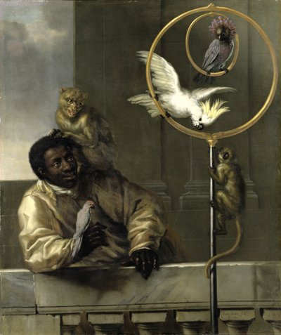 Black Man with Parrots and Monkeys by David Klöcker Ehrenstrahl
