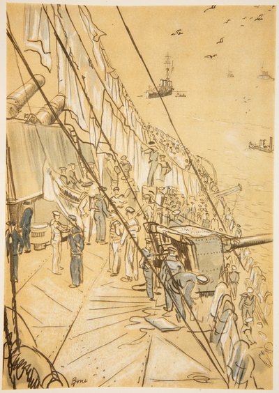 On a Battleship: Airing Blankets by David Muirhead Bone