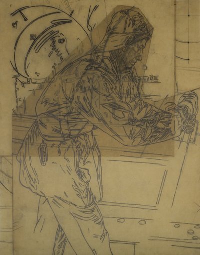 Study for Winter Mine-Laying off Iceland, c.1942 by David Muirhead Bone