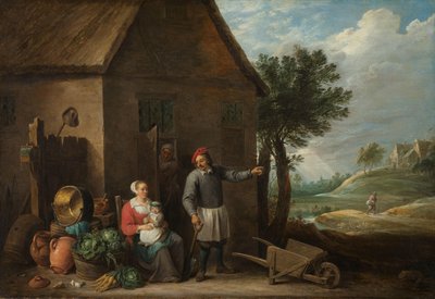 Husbandman at a Cottage Door with a Seated Woman and Child by David Teniers (II)