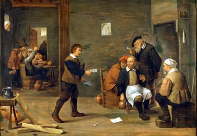A group of men warming up in front of a chimney. by David Teniers the Younger