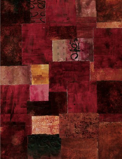 Crimson Patchwork Abstract by Deb Chaney