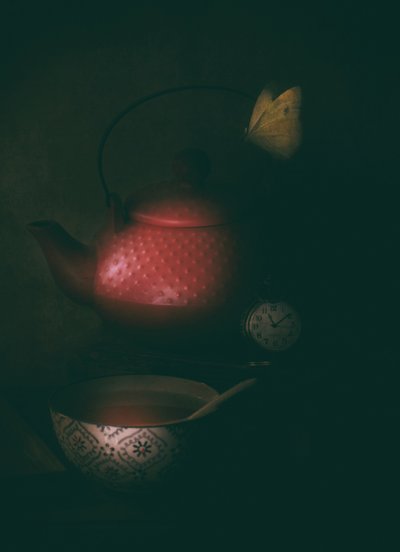 Red Teapot Butterfly Moment by Delphine Devos