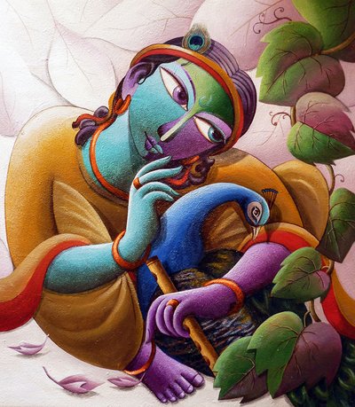 Lord Krishna With Peacock by Dhananjoy Mukherjee