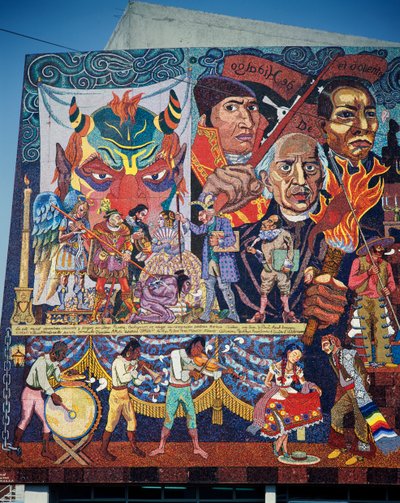 Hidalgo, Morelos and Juarez, Heroes of the Fight for Independence, Detail from the Mosaic Mural on the Facade of the Theatre of the Insurgents, Mexico City. Mexico, 20th Century. by Diego Rivera
