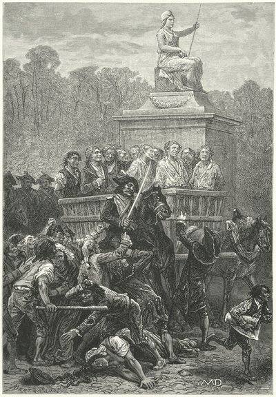 A Tumbril Full of Prisoners on Its Way to the Guillotine, French Revolution (engraving) by Diogene Ulysse Napoleon Maillart