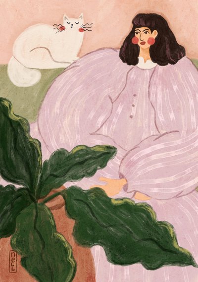 Cozy Woman With Cat by Dirkie Nell
