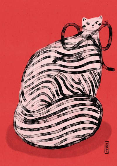 Whimsical Red Striped Cat by Dirkie Nell