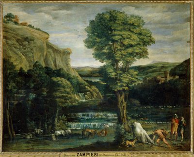Landscape with Hercules fighting Achelaos changed into a bull by Domenichino (1581-1641)