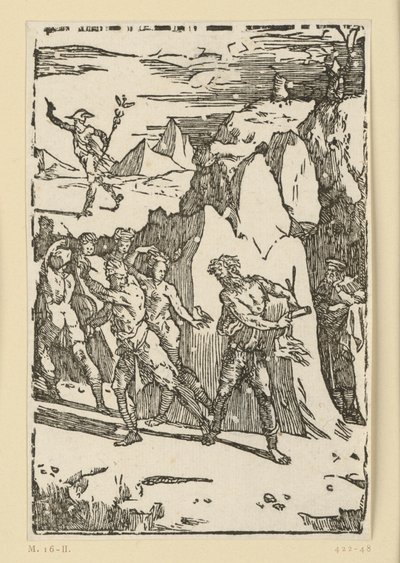 Allegory of Metal Extraction. The Metals Have Left the Interior of the Mountain and Flee as Vulcan (Hephaestus) Urges Them to Follow Him to the Forge. From the Series "De re metallica". by Domenico Beccafumi