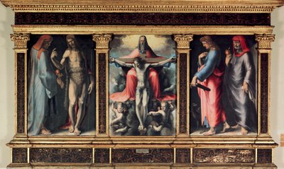 Triptych of the Trinity: Saint Cosimo, Saint John the Baptist, the Trinity, Saint John the Evangelist and Saint Damien by Domenico Beccafumi