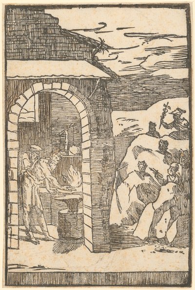 Vulcan and the Philosopher (Theory) Working in the Forge, While Outside the Metals Hide in the Rocks, Plate 1 of the Series 