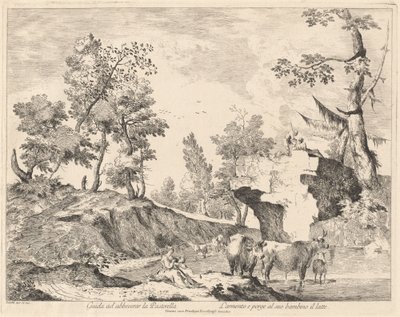 Landscape with Shepherdess and Herd at a Watering Hole by Domenico Bernardo Zilotti