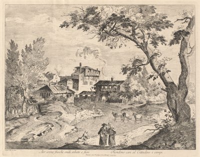 Rustic Village along a River with Travelers by Domenico Bernardo Zilotti