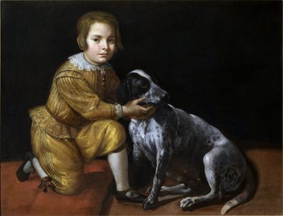 Portrait of a boy with a dog by Domenico Fiasella