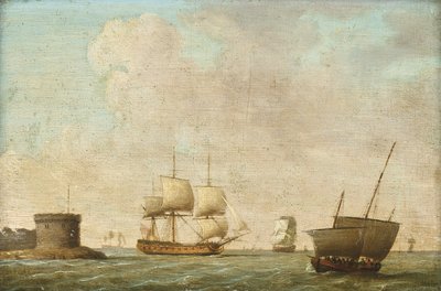 Frigate passing a crowded lugger by Dominic (attributed to) Serres