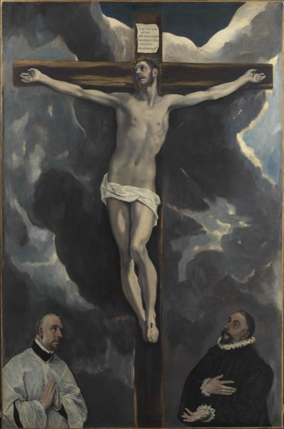 Christ on the Cross Adored by Two Donors by Dominico El Greco