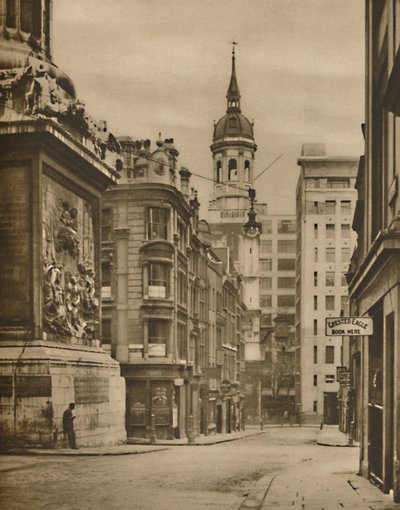 At the Base of the Monument of Fish Street Hill, c1935 by Donald McLeish