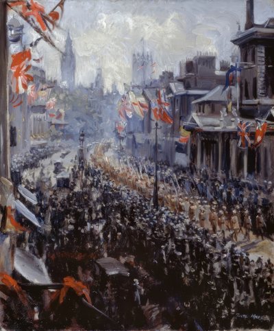 Peace Celebrations, Indian Troops Marching to Whitehall by Dora Meeson