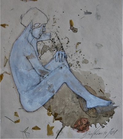 Contemplative Blue Figure by Doris Schmitz