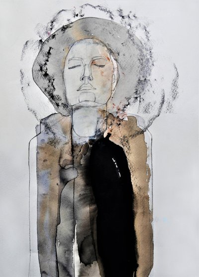 Contemplative Figure in Hat by Doris Schmitz