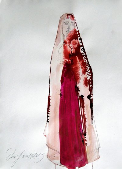 Crimson Draped Figure by Doris Schmitz