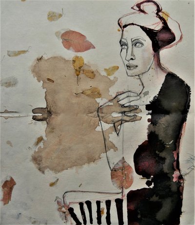 Pensive Figure and Leaves by Doris Schmitz