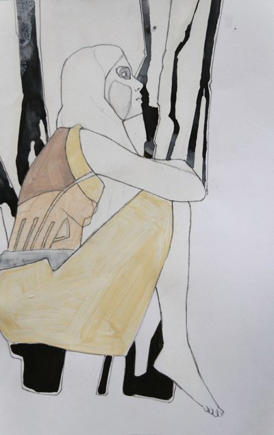Pensive Woman Sitting by Doris Schmitz