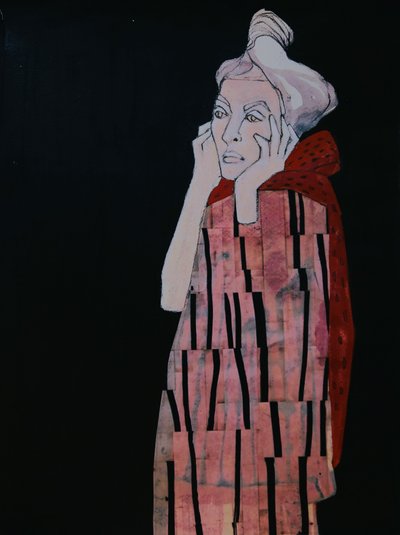 Pensive Woman in Red by Doris Schmitz