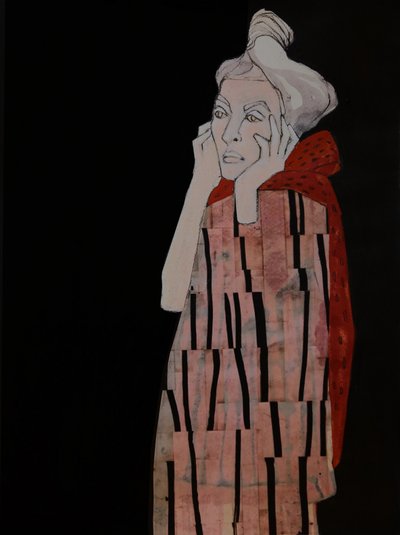 Pensive Woman in Red by Doris Schmitz