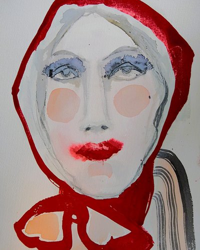 Red Hooded Woman Portrait by Doris Schmitz