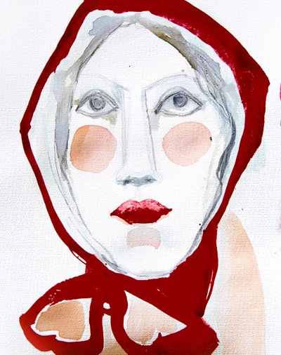 Red Scarf Portrait by Doris Schmitz