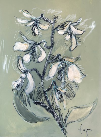 White Floral Sketch by Dorothy Fagan