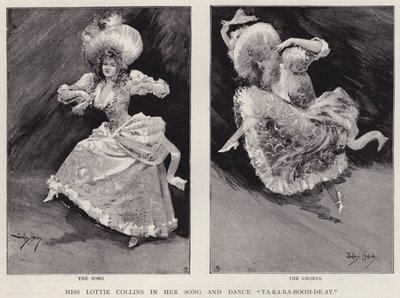 English music hall singer and dancer Lottie Collins performing her popular song Ta-Ra-Ra-Boom-De-Ay by Dudley Hardy