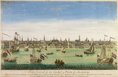 A General View of the Port and Town of Amsterdam, engraving by D.G. Hucquier, 16th century by Dutch School