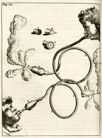 Apparatus for tobacco smoke enemas, from Exercitationes Practicae circa Medendi Methodum by Frederik Dekkers, 1694 by Dutch School