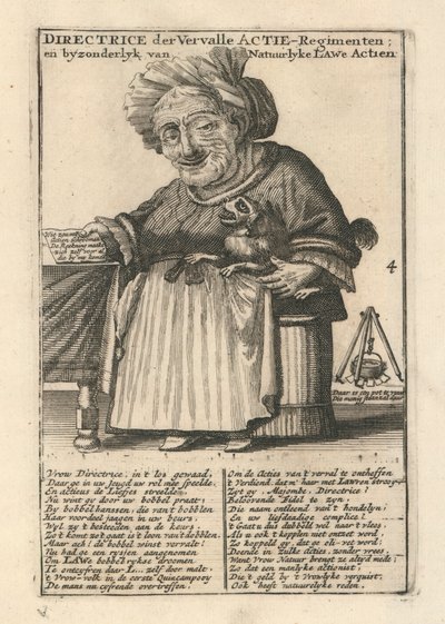 Directress of the decayed stock-regiments, satirical print on the Mississippi Bubble by Dutch School