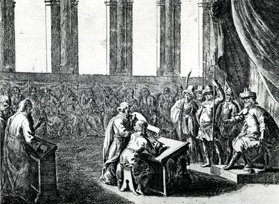 Ptolemy Philadelphus, King of Egypt, summons 72 men from Judaea to translate Jewish law into Greek, c.1700 by Dutch School