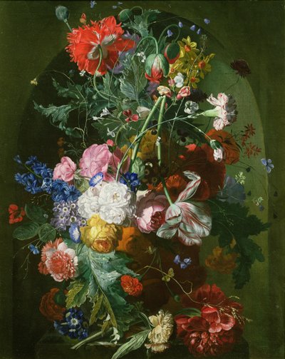 Still Life of Flowers in a Terracotta Vase set in a Niche by Dutch School