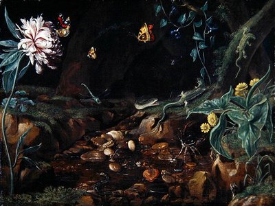 Stream in a Dell with Flowers and Reptiles by Dutch School