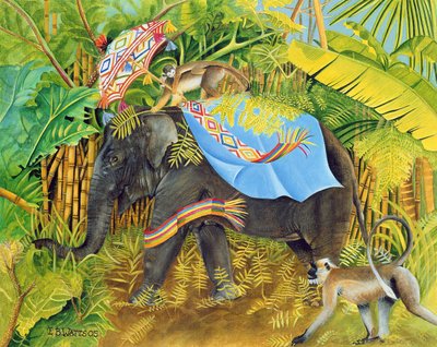 Elephant with Monkeys and Parasol by E.B. Watts