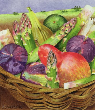 Red Pear with Figs and Asparagus, 1996 by E.B. Watts